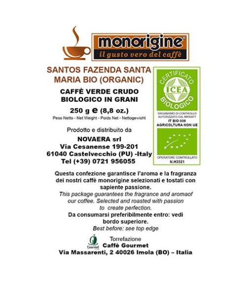 Caffè Verde Arabica Biologico in grani Santos Fazenda Santa Maria BIO - 250 gr