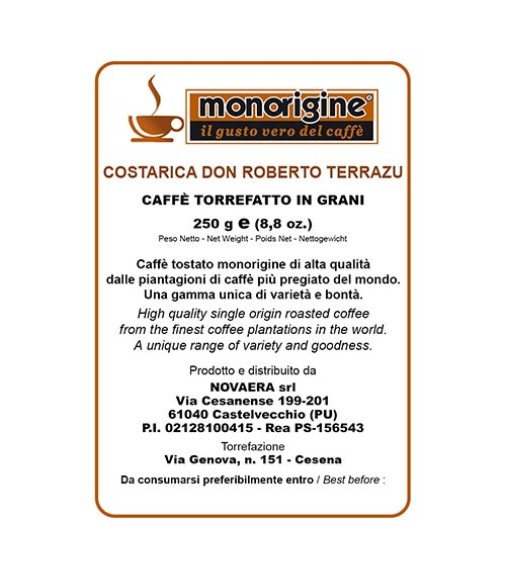 Arabica Coffee beans Costarica Don Roberto Terrazu - 250 gr