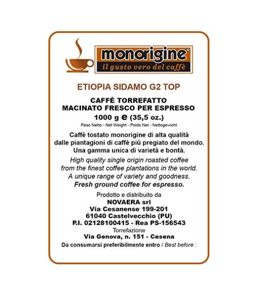 Caffè Arabica macinato per espresso - Etiopia Sidamo G2 Top - 1 Kg