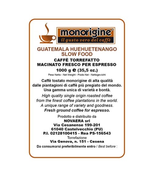 Caffè Arabica macinato per espresso  - Guatemala Huehuetenango Slow Food - 1 Kg