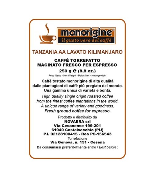 Caffè Arabica macinato per espresso - Tanzania AA Lavato Kilimanjaro - 250 gr